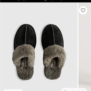 Quince shearling scuff black slippers size 9